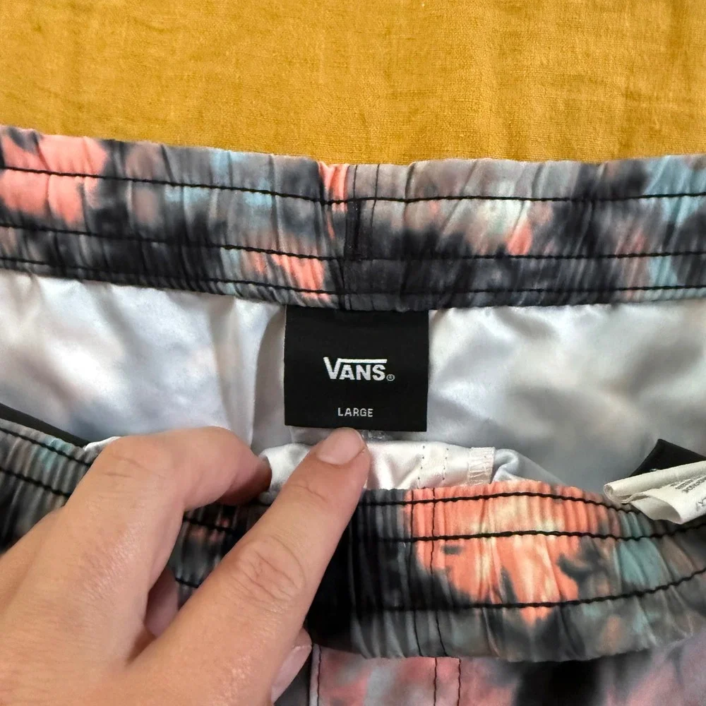 Vans Mens Tie Dye Swim Trunks Pink Grey Blue Elastic Waist Board Shorts Large